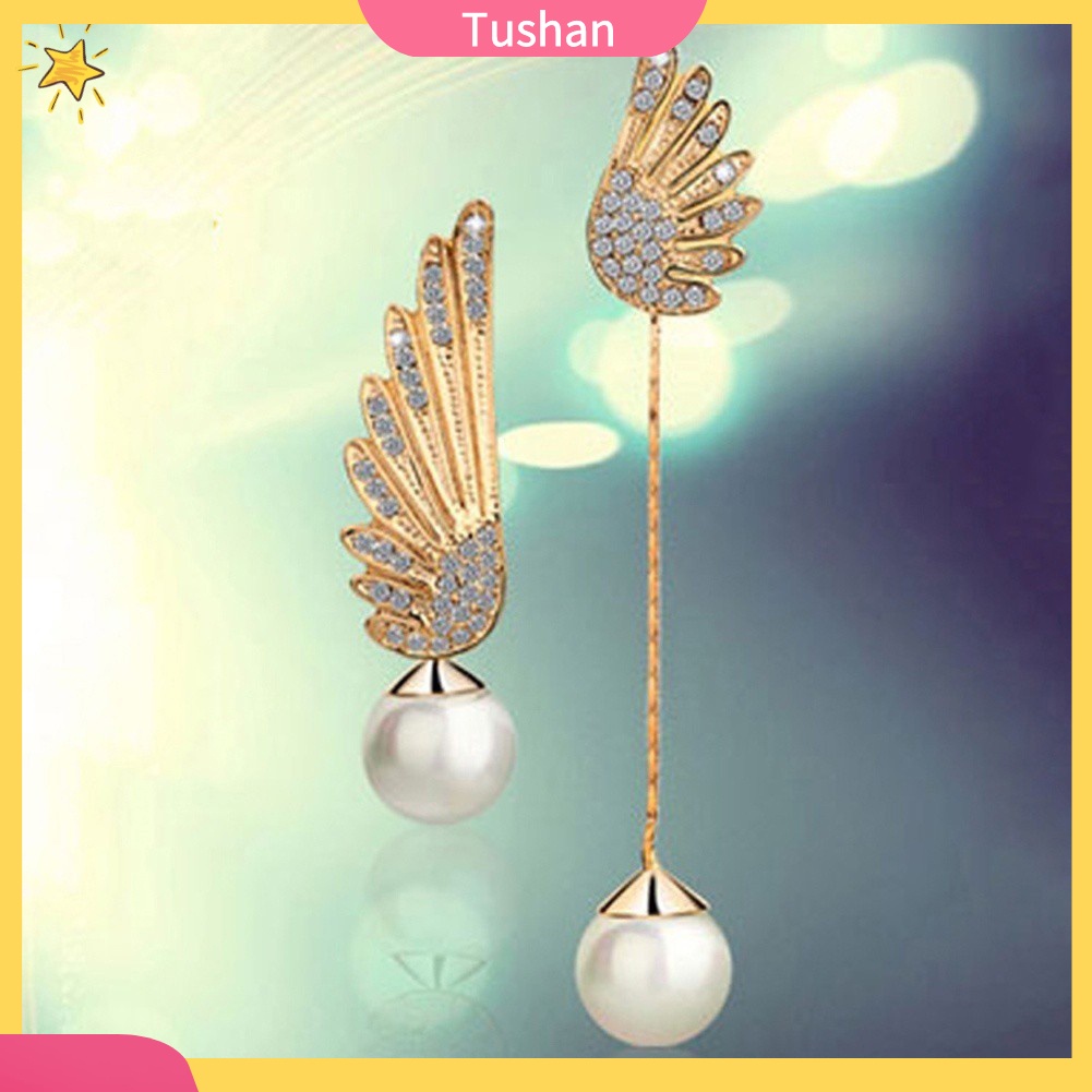 Bông tai cánh thiên thần đính đá và ngọc trai giả sang trọng