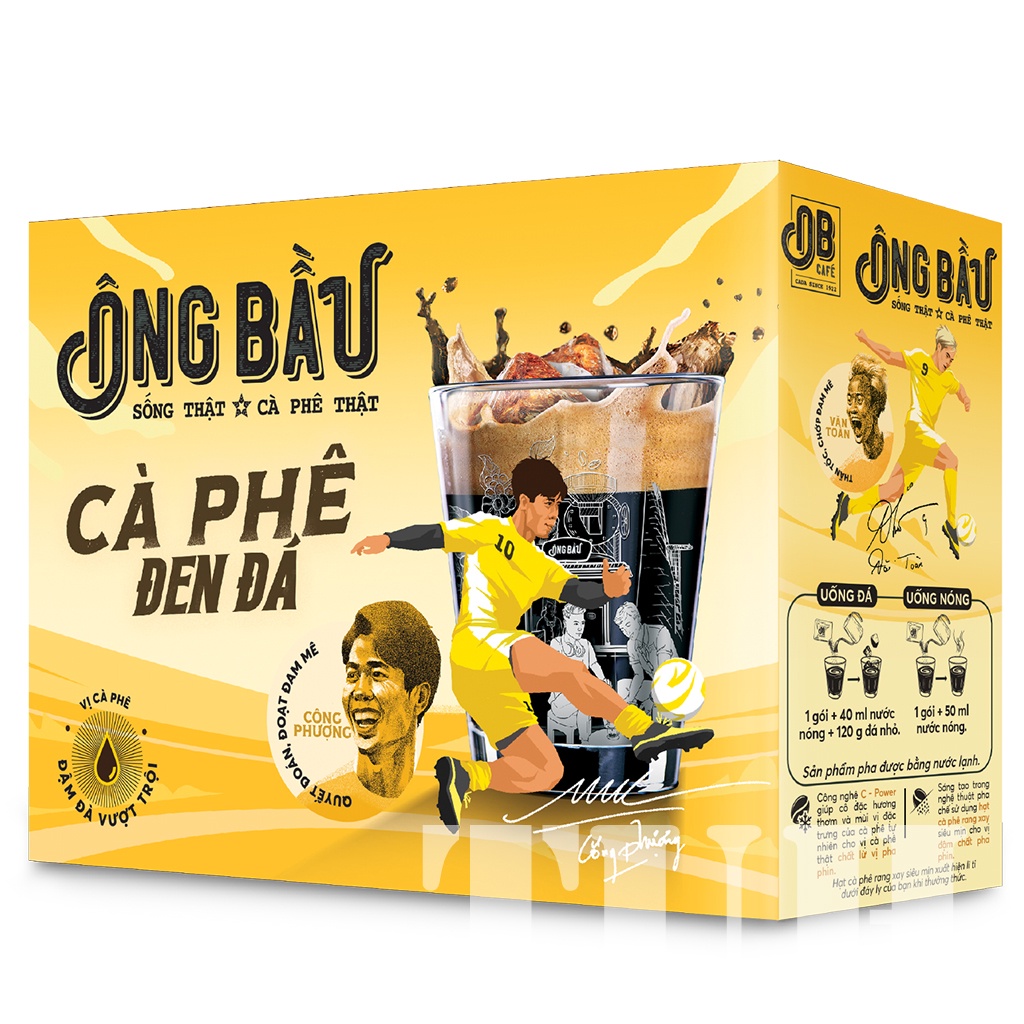 [2 Hộp]Cà Phê Đen Đá Ông Bầu Hộp Vàng 140g, 2 Hộp 10gói/1hộp, cà phê ob, ob cafe-TUH Store