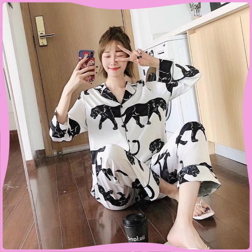 Bộ Ngủ Dài Tay Mặc Nhà Lụa Satin Cao Cấp, Bộ Ngủ Chất Lụa Siêu Siêu Đẹp