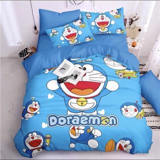 BỘ CHĂN GA GỐI COTTON POLY 3D -  DOREMON XANH