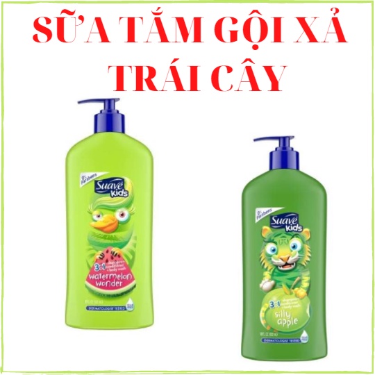 Sữa tắm gội xả cho bé Suave Kids 3 in1 hương trái không cay mắt  Mỹ 532 ML