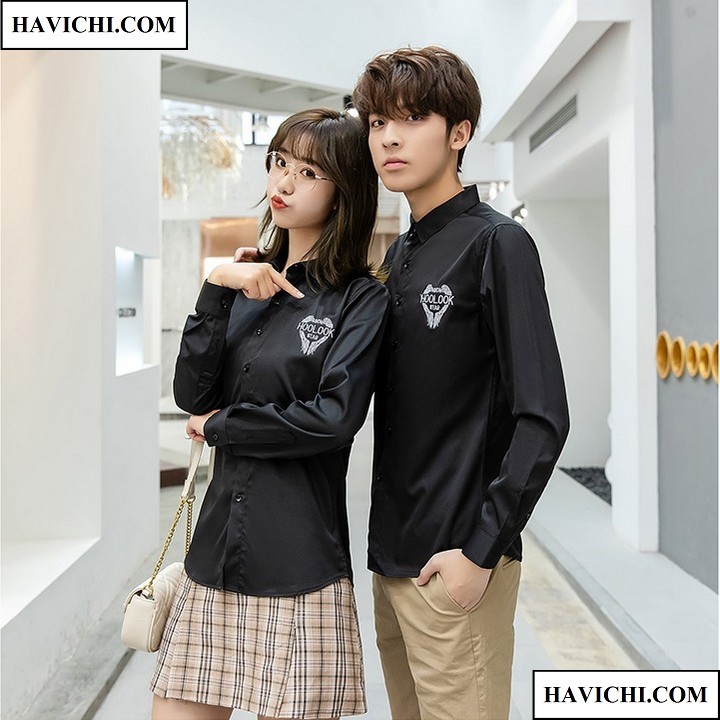 Áo sơ mi nam nữ 𝗙𝗥𝗘𝗘𝗦𝗛𝗜𝗣 - Sơ mi cặp đôi nam nữ đen unisex hoolook cặp đôi, mềm mịn, không nhăn, thoáng mát