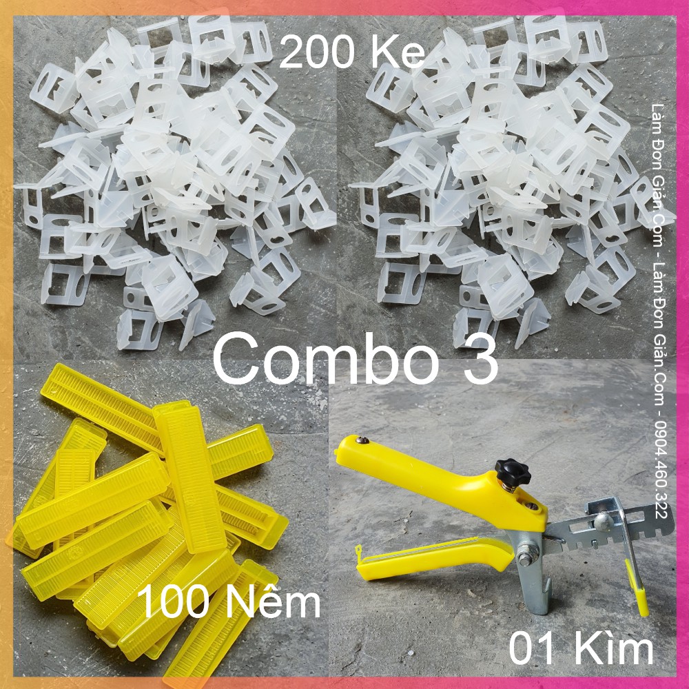 Combo 01 Kìm Và 300 Ke Lát Gạch Gồm 200 Ke Móc Với 100 Nêm Vàng Nhựa PP Zin 100% Loại 1