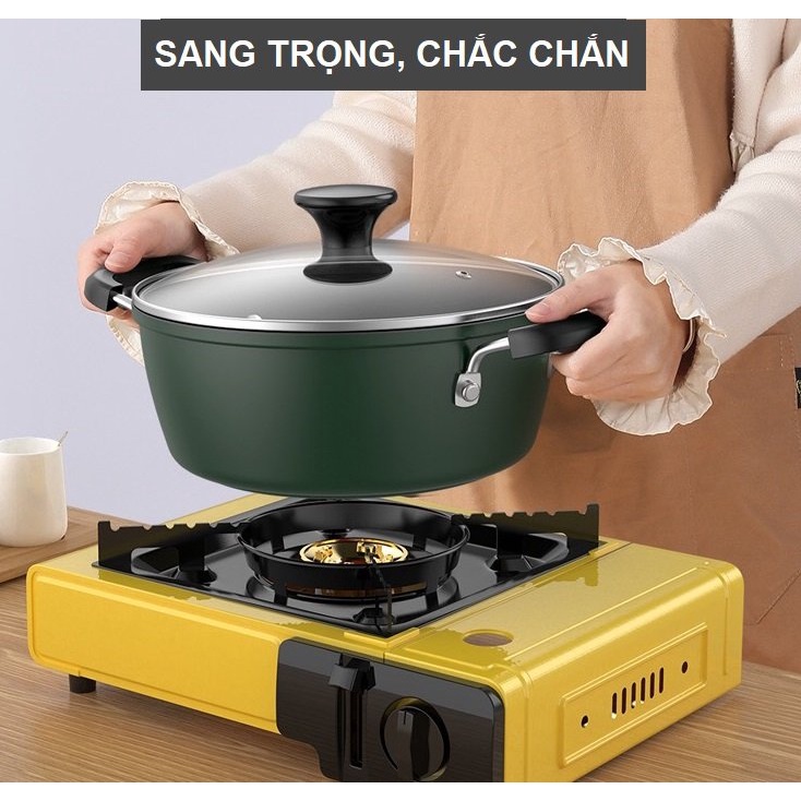 Nồi chống dính bếp từ đa năng nấu canh, nấu cháo, chiên, xào,... màu xanh lục size 20cm