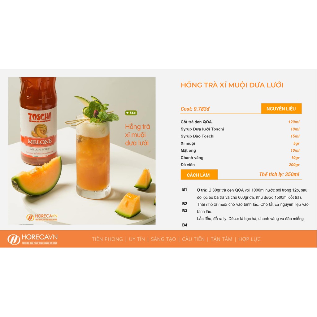 Siro Toschi Dưa Lưới 1000ml - Toschi Melon Syrup 1000ml - KHUYẾN MẠI SỐC