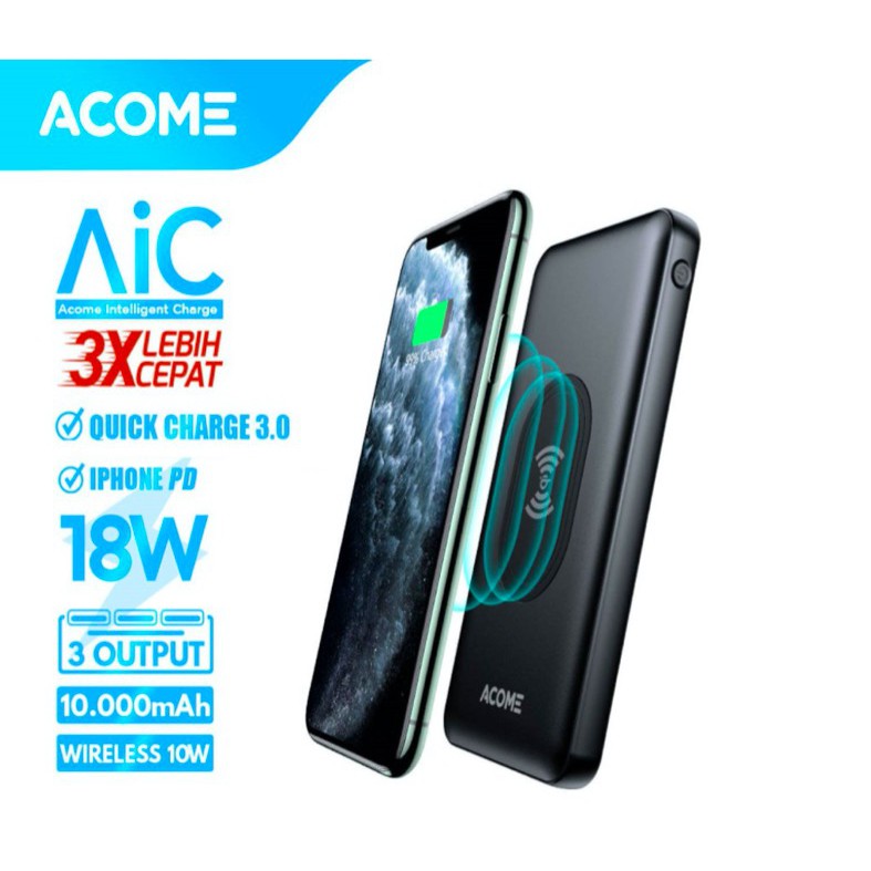 Pin Sạc Dự Phòng Không Dây 10.000mAh ACOME AP106 Sạc Không Dây Qi 10W - Sạc Nhanh PD + QC3.0 18W - BẢO HÀNH 18 THÁNG