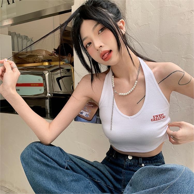 Áo kiểu croptop ZHELIHANGFEI cổ yếm trẻ trung quyến rũ dành cho nữ