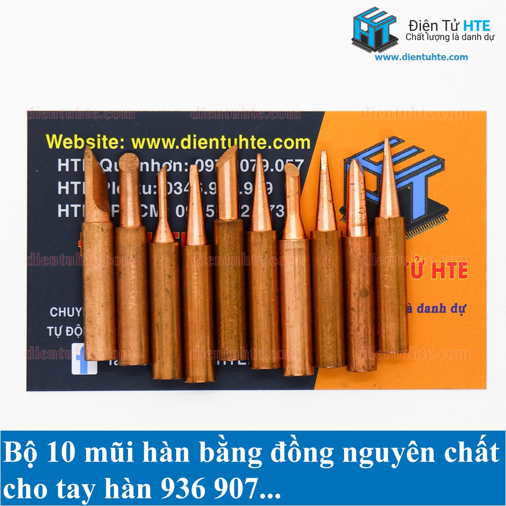 Bộ 10 mũi hàn nhiều loại bằng đồng nguyên chất cho tay hàn 936 907 [HTE Quy Nhơn CN2]