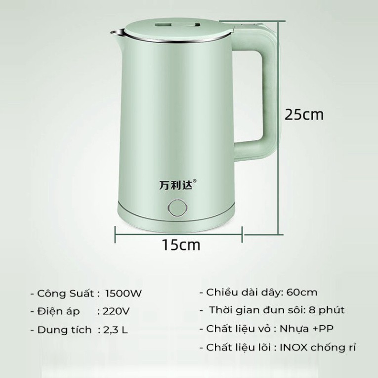 Ấm đun nước ấm siêu tốc inox cao cấp dung tích 2,3L sôi nhanh trong 8 phút_ lovleife66