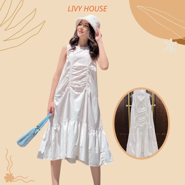 Váy suông sát nách LIVY HOUSE Váy sơ mi dáng dài rộng bầu bì mặc thoải mái