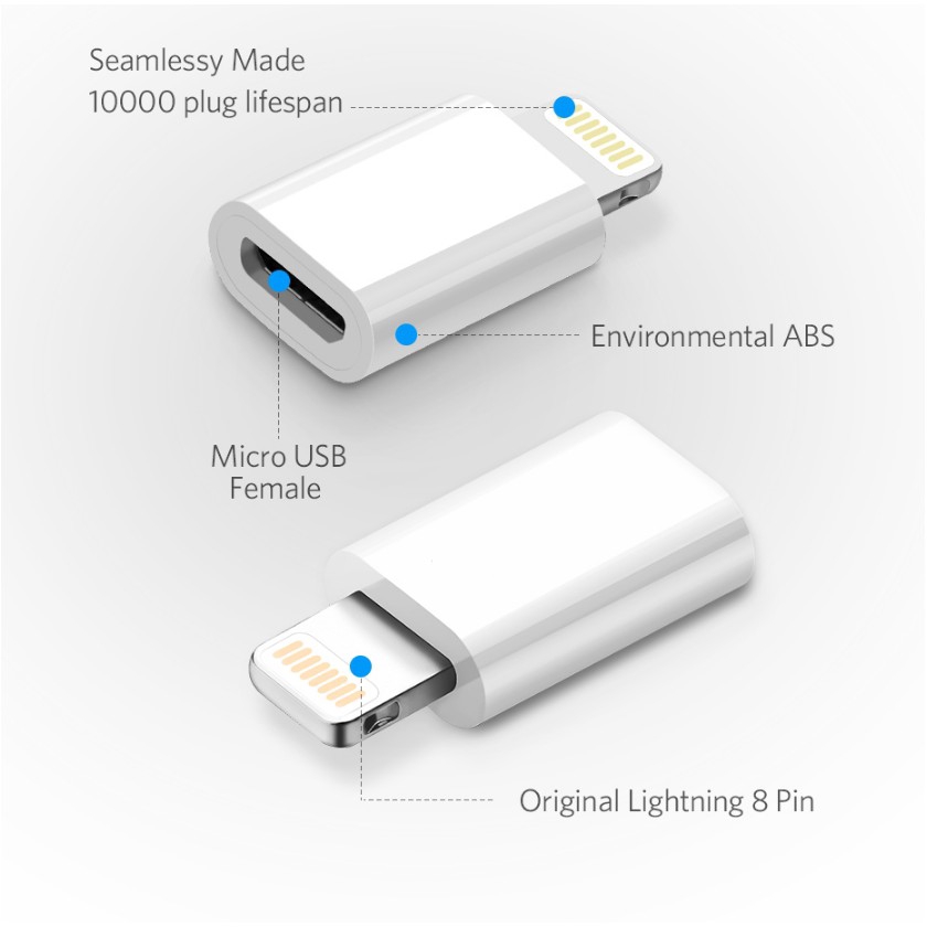 Set 5 đầu chuyển đổi micro USB sang lighting cho iPhone X/8/7/6 iPad Air Mini iPod