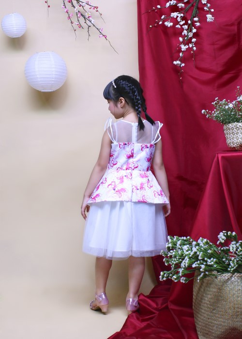 Đầm tiệc bé gái thời trang Jadiny peplum in hoa hồng