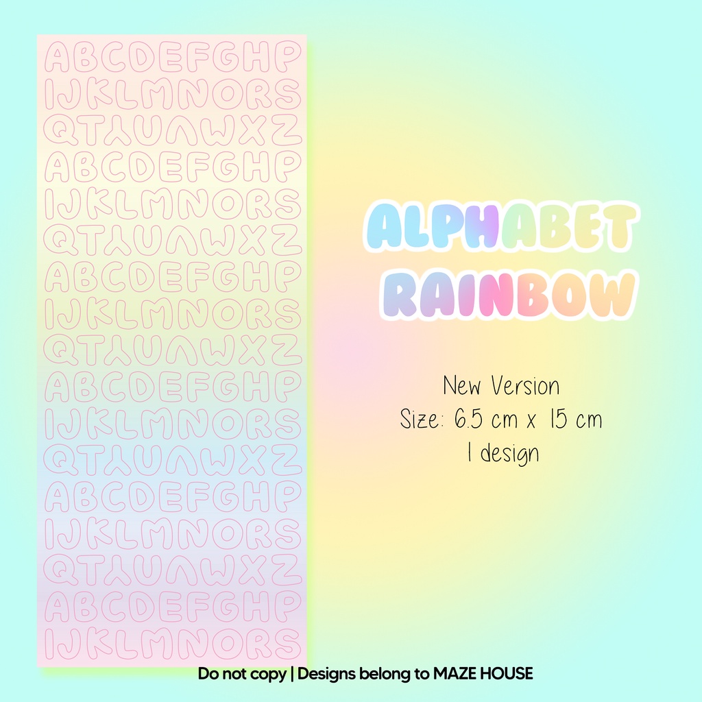 ALPHABET STICKER|Design by MAZE - Rainbow Alphabet Sticker - Trang trí sổ, toploader kpop, planner.