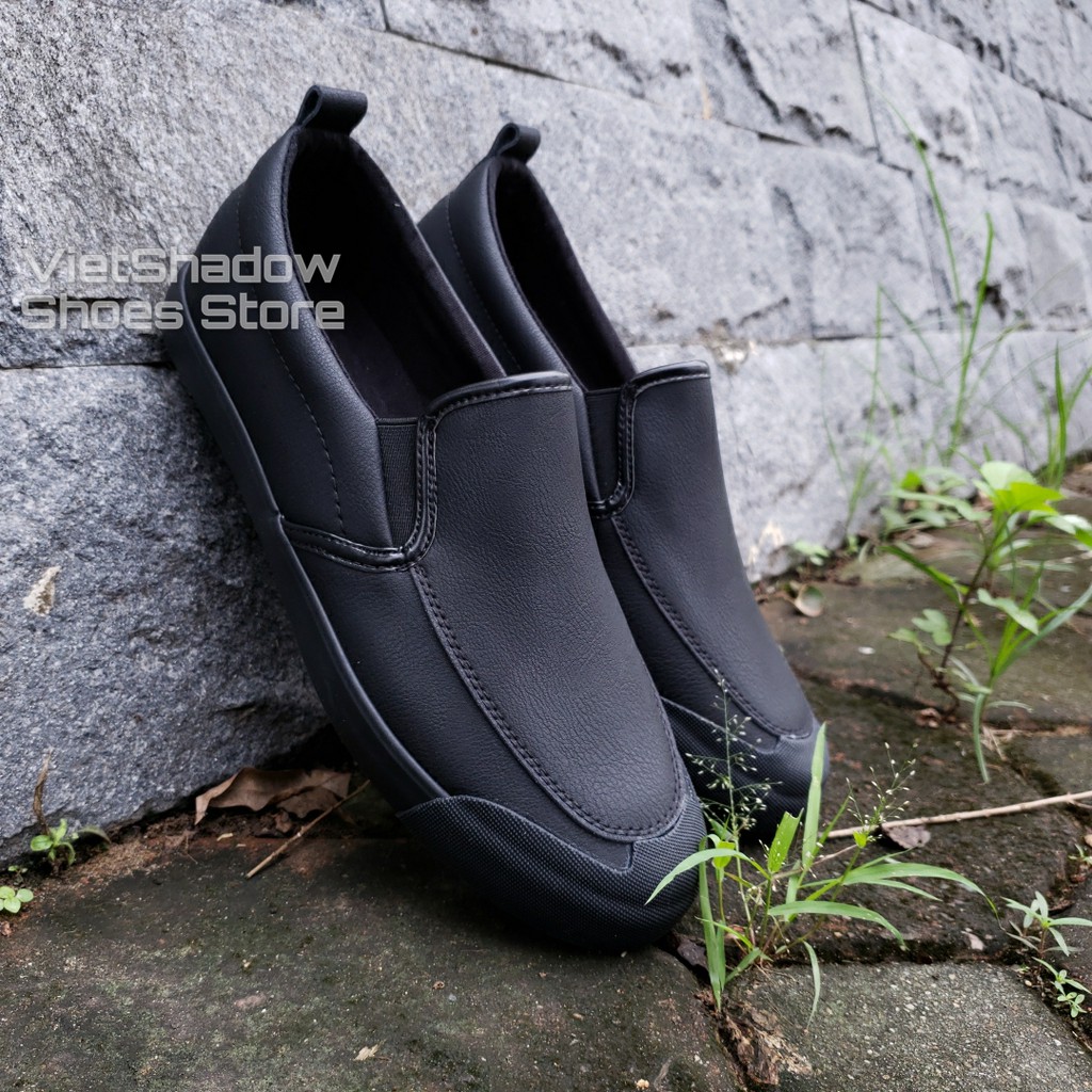Slip on nam LEYO - Giày lười da nam - Da PU màu đen full - Mã SP A1182