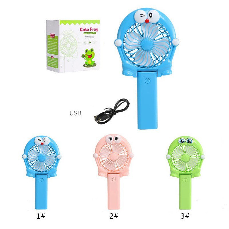 Quat Mini Cầm Tay Quạt Sạc Mini Frog Ếch Xanh Pin Liền 3 Cánh Màu Xanh Xinh [Có Hình Thật] Siêu Mát