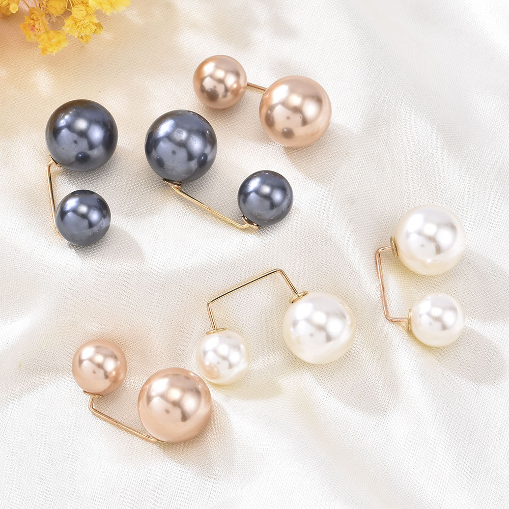 【sweet】woman fashion retro Double Pearl Anti-glare Brooch Sweater Fixed Buckle Charm Gift