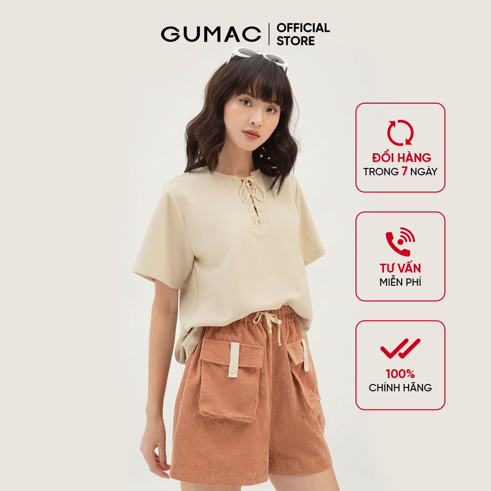 [Mã WABRGB11 giảm 10% đơn từ 250k] Áo thun nữ thắt dây kiểu GUMAC phong cách uzzlang AB3115