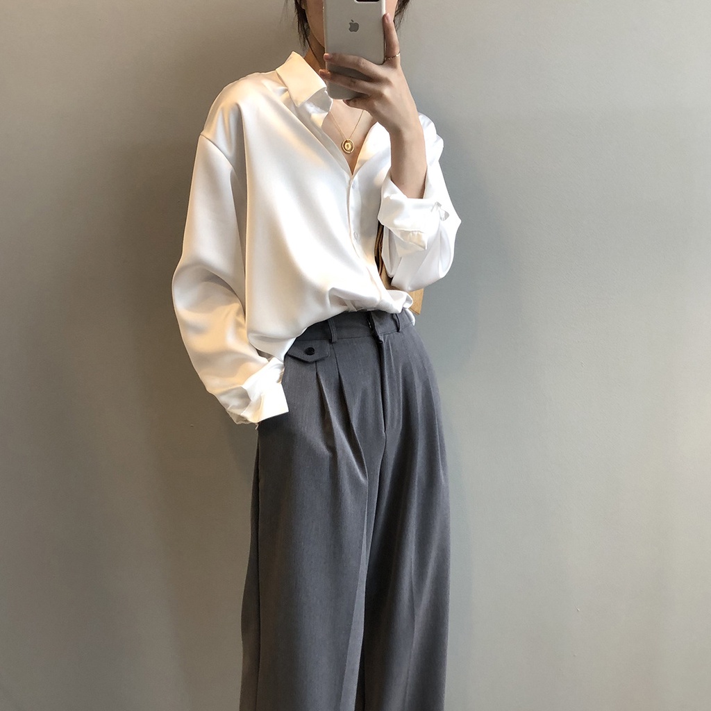 Áo sơ mi nữ lụa trắng đẹp form rộng cổ vest có BIGSIZE cao cấp phong cách công sở, sang trọng ASM02