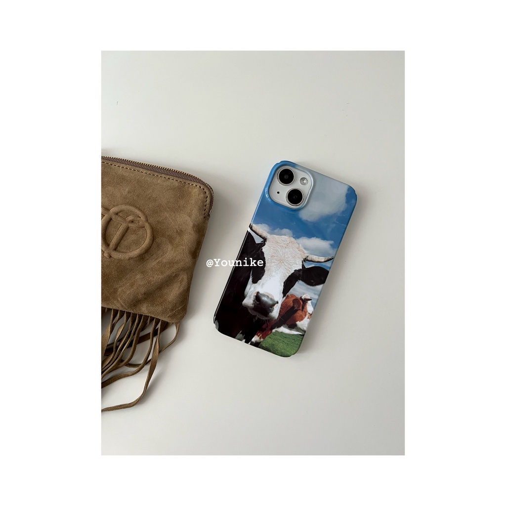 Bao Da Điện Thoại niche Họa Tiết Bò Sữa Phong Cách retro Cho Iphone 15 / 14 / 13pro / 12promax / 7plus / 11xr Ốp