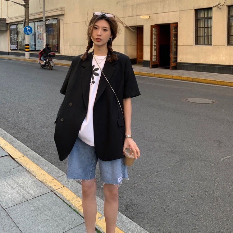 Bộ Quần Áo Vest Mỏng Ngắn Tay Dáng Rộng Thời Trang Mùa Hè Dành Cho Nữ 2022