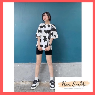 Bộ bò sữa - set áo bò sữa <3 quần biker freeship bộ unisex áo form rộng tay lỡ