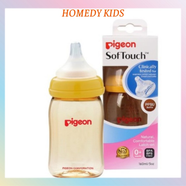 Bình sữa Pigeon PPSU Cổ Rộng Cao Cấp SofTouch Cho Bé 160ml/ 240ml