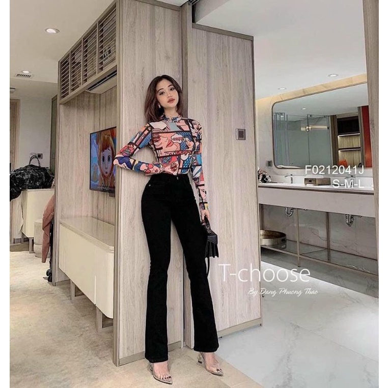 Quần bò ống vẩy loe cúc bụng cạp cao co dãn 4d siêu hách dángu