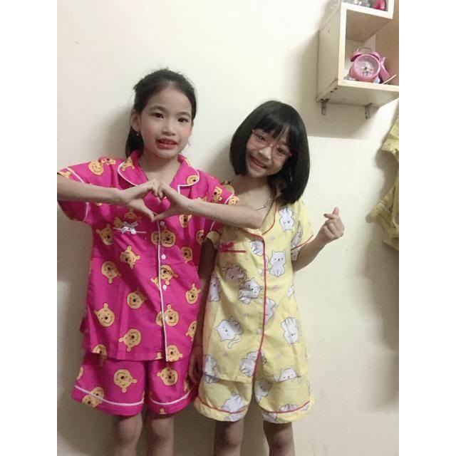 Bộ ngủ Pijama bé gái quần đùi kate thái nhiều hình size đại từ 30 đến 42kg