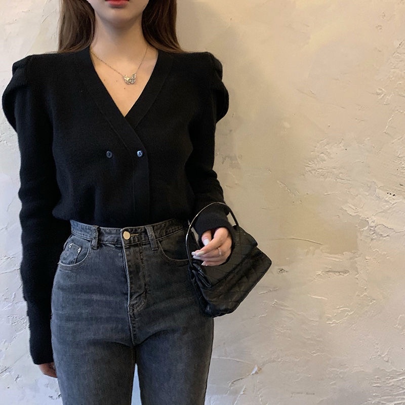 FREESHIP ÁO LEN NỮ TAY PHỒNG CỔ V CÚC CÀI TIỂU THƯ VINTAGE