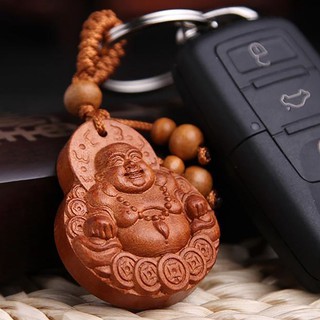 Móc chìa khóa hình Phật mang lại may mắn bằng gỗ tự nhiên 
