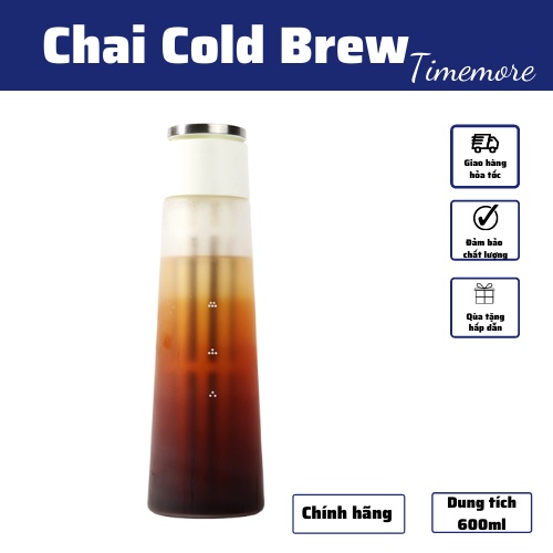 Chai Cold Brew pha cà phê Timemore, bình ủ ngâm lạnh cafe,detox cao cấp dung tích 600ml tích hợp van chống tràn hiện đại