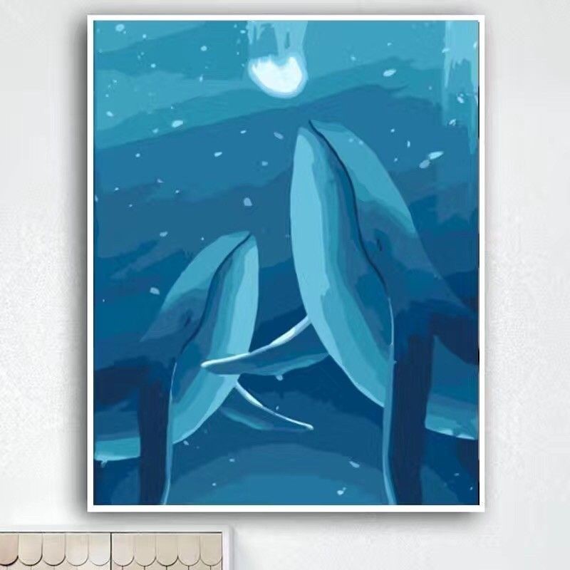Tranh tô màu số hoá- Cá voi xanh 💥 CAO CẤP 💥 Đã Căng Khung DIY