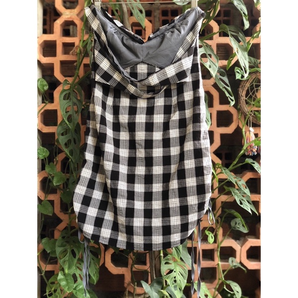 2HAND - ĐẦM YẾM DÂY CHÉO CÓ DÂY NHÚN 2 BÊN KIỂU HỞ LƯNG HOẠ TIẾT KẺ CARO TRẮNG ĐEN PHONG CÁCH RETRO PUNK 🖤