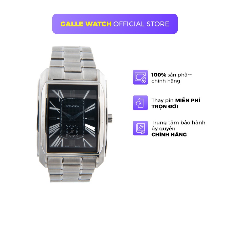 Đồng hồ Romanson Sport Watch TM2629JMWBK nam mặt chữ nhật kính chống xước, máy Thụy Sĩ chống nước dây thép chính hãng