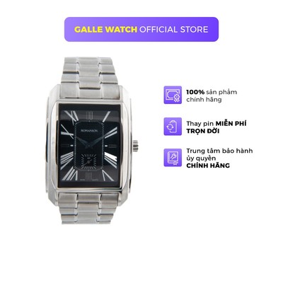 Đồng hồ Romanson Sport Watch TM2629JMWBK nam mặt chữ nhật kính chống xước, máy Thụy Sĩ chống nước dây thép chính hãng