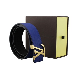 Thắt lưng nam LV đẹp, thời trang - Mặt thép đen, vàng ( Dây xanh ) - Hàng Hiệu