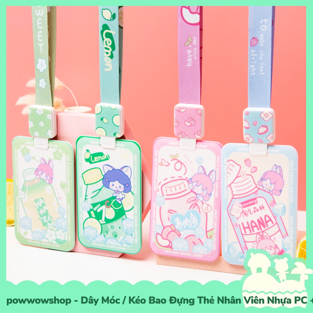 [Sẵn VN - Hỏa Tốc] Dây Móc/Kéo Bao Đựng Thẻ Nhân Viên Nhựa PC + Acrylic Mẫu Nhân Vật Hoạt Hình Girl Bottle