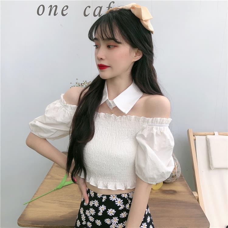 AMOI Áo Kiểu Trễ Vai Tay Phồng Màu Tím Phong Cách Hàn Quốc Cho Nữ