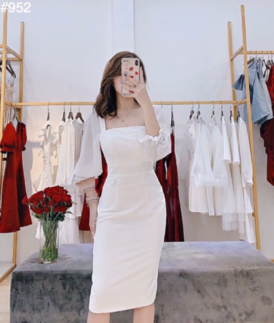 Đầm body 🌷Đầm body trắng tay voan | BigBuy360 - bigbuy360.vn