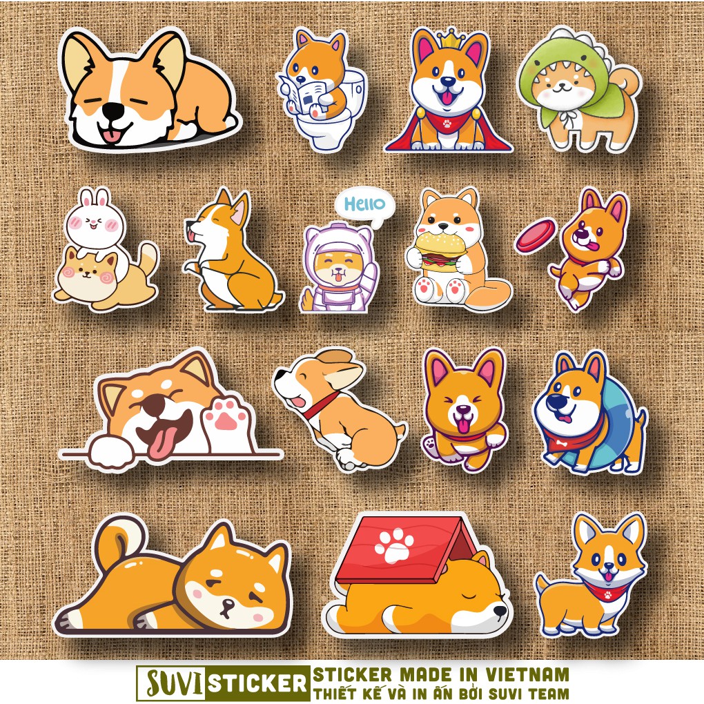 Sticker Shiba and Corgi chống nước sticker dán laptop, điện thoại, đàn guitar, mũ bảo hiểm, vali. MSP: A05