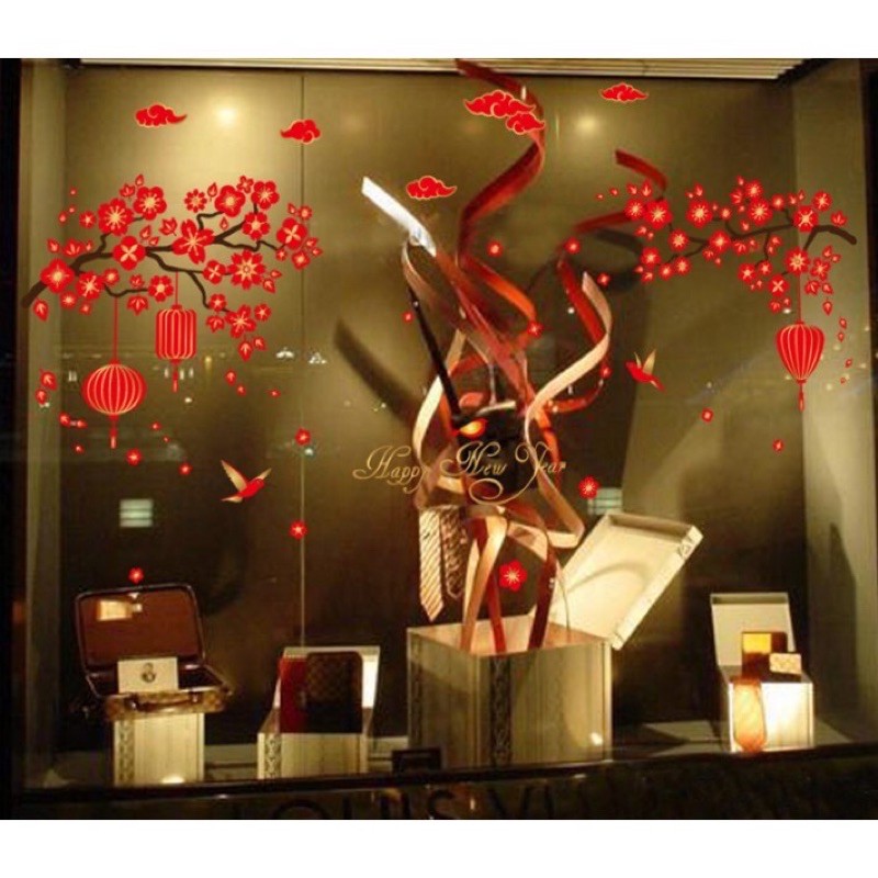 Decal trang trí tường - Mai Đỏ Đón xuân