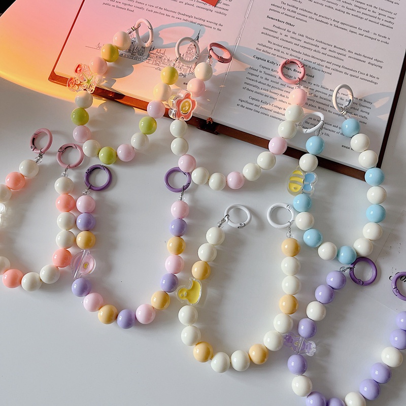 Ins Móc Khóa Điện Thoại Di Động Dạng Chuỗi Hạt Nhiều Màu Sắc Hình Hoa Bướm Dễ Thương Chống Thất Lạc