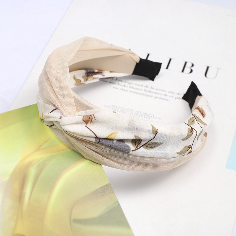 Băng đô cài tóc có thắt nút bằng vải in hình phong cách Hàn Quốc dành cho nữ