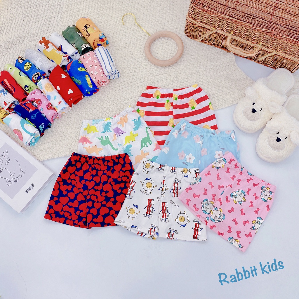 Quần Đùi Chục Bé Trai Bé Gái Mùa Hè FREESHIPRabbit Kids - Set 5 Quần Cộc Trẻ Em 8 - 18kg Chất Cotton Bozip Mềm Mại