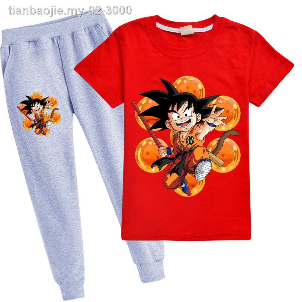 Set Áo Thun Tay Ngắn + Quần Dài Vải Cotton In Hình Dragon Ball Thời Trang Cho Bé