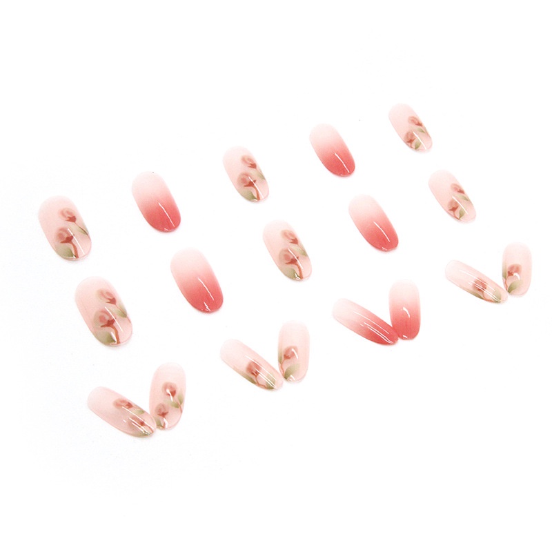 Hộp 24 Móng Tay Giả Hình Hoa Tulip Hồng Gradient R586