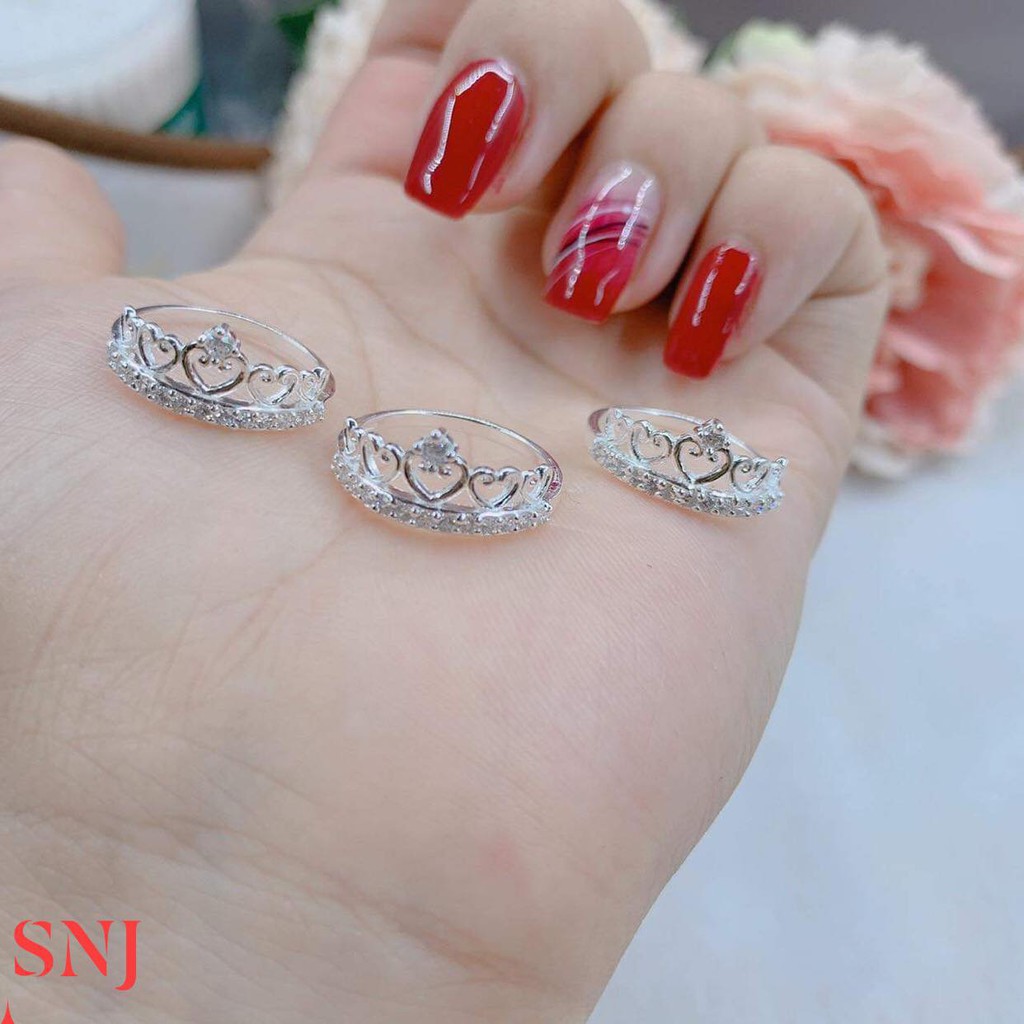 free ship nhẫn vương miện nhỏ xinh mẫu mới bạc ta