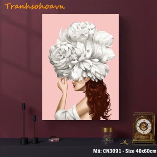 Tranh Tô Màu Số Hóa Mỹ Nhân Bạch Trà Tranhsohoavn Mã CN3091 Hàng Có Sẵn