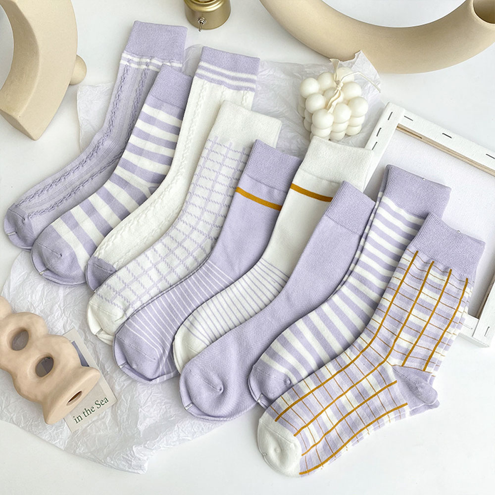 Vớ Cotton Cổ Cao Kẻ Sọc Ca Rô Dễ Thương Cho Phái Nữ