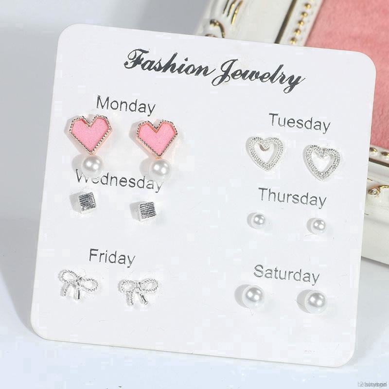 Set khuyên tai nhỏ xinh nhiều kiểu tùy chọn thời trang cho nữ Heart-shape Stud Earrings Set